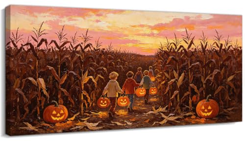 TIMUBA Fall Pumpkin Canvas Wall Art, Autumn Painting for Farmhouse