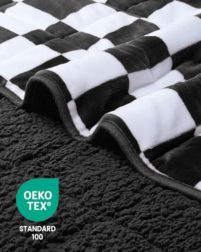 Image of Weighted Blanket for Adults, 10lbs Sherpa Flannel Weighted Blanket Full Size, Soft Fluffy Fleece Checkerboard Weighted Blankets for Calming and Relax, Plaid Black, 48 inch x 72 inch