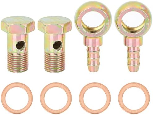 2 Sets 12mm Banjo Hose Barb Bolt Fittings Bronze Tone Metal For Motorcycle Car