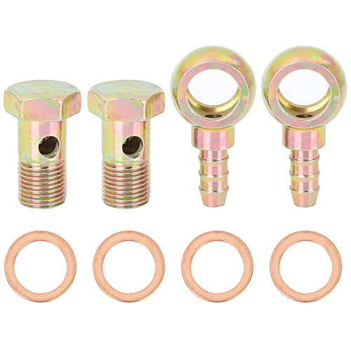 X AUTOHAUX 2 Sets 16mm Banjo Hose Barb Bolt Fitting Banjo Bolt Washer Bronze Tone Metal for Motorcycle Car