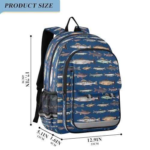 Fisyme Vintage Fishes Blue School Backpack Laptop Backpacks Bags Bookbag Travel Casual Computer Notebooks Daypacks2