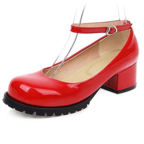 Mary Janes vernies rouges à talon carré et bout rond pour femme en taille 40