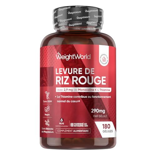 Levure de Riz Rouge Vegan 290mg, 180 Gélules, avec CoQ10, 2.9mg Monacoline K, Vitamine B1...