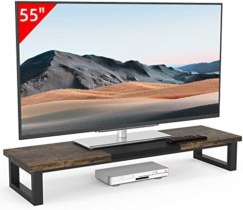YAOHUOO 45" Large TV Riser for 32-55 inch TV, Tabletop TV Riser Stand Shelf with Steel Legs, Dual Monitor Stand for Home Office,Rustic Brown