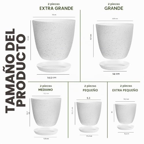 Miniatura 2 de Utopia Home Paquete De 10 Macetas 18 17 15 13 12 Cm Maceta Con Platillo Para La Cocina, Balcón, Plantas De Jardín, Macetas De Vivero De Interior Gris Moteado.