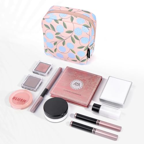 MAANGE Small Makeup Bag, Portable Cosmetic Bag, Mini Makeup Bag with Slip-in Pockets, Cute Make Up Bag, Pouches for Purse Women (Pink Plants)4