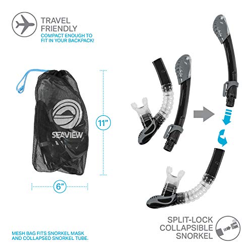 Seaview 180° Kradan Dry Snorkel Set. Tempered Glass Diving Snorkel Mask Adult. Adjustable Strap & Dry Valve Collapsible Swim Scuba Mask. Travel Collapsible Set Snorkeling Gear For Adults #TOP3