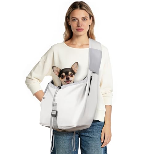 Creproly Dog Carrier Sling, Dog Carriers for Small Dogs & Cats with Pockets, Puppy Carrier Sling 20 lbs Machine Washable, Adjustable Shoulder Strap, Hands Free for Family Outdoor Use (Grey)