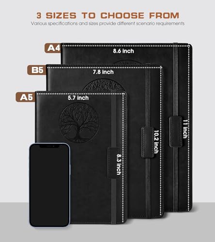 Biuwory Caderno pautado A4 para mulheres e homens – 256 páginas, diários de couro de capa dura para