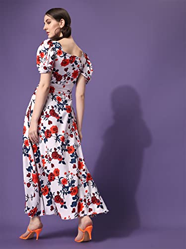 Image of Sheetal Associates Women's Puff Sleeve V-Neck Floral Printed Fit & Flare Casual Maxi Dress