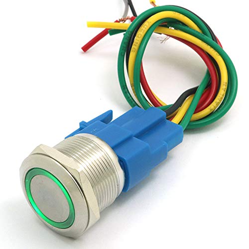 DollaTek 22mm Interruptor momentáneo Botón pulsador Interruptor 12V DC Angel Eye LED Interruptor redondo redondo de acero inoxidable a prueba de agua - Verde