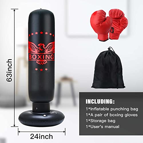 Inflatable Punching Bag For Kids 63 Inch Freestanding Boxing Punching Bag For Kids With Gloves, Punching Bag With Stand Adult Bounce Back Boxing Bag For Practicing Karate, Taekwondo, Mma (Red Gloves) #TOP6