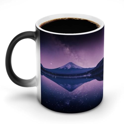 湖に映る星空と富士山マグカップ 変色カップ 美しい日本の風景写真 魅力的な色の空 コーヒーカップ 高級 おしゃれ 人気 誕生日プレゼント ギフト 贈り物 彼女 妻 友人 家族 愛する人への素敵なプレゼント バレンタインデー 結婚記念日 プレゼント 350m