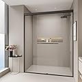 TREATLIFE HOME Double Sliding Shower Door, Adjustable 44-48 in. W x 72 in. H, Semi-Frameless, Tempered Glass, Matte Black