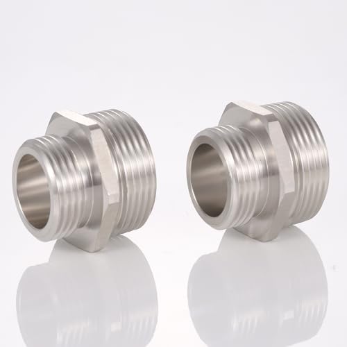 SNUTUYA 1'' NPT Male to 3/4'' GHT Male Connector，Lead-Free,304 Stainless Steel Garden Hose Adapter,GHT to NPT Adapter Fitting,Garden Hose to Pipe Fittings Connect, 2 Pack