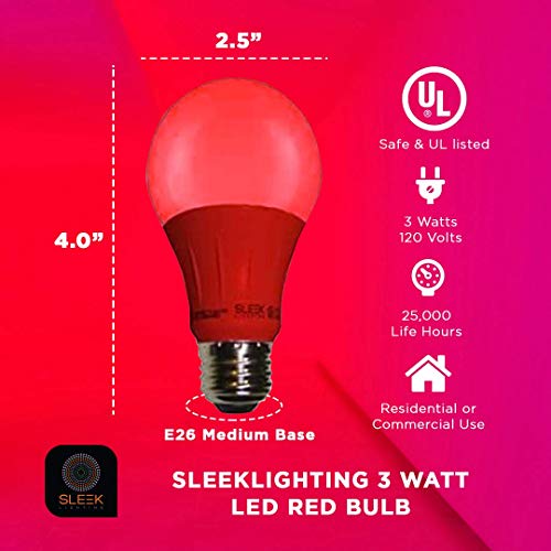 Sleeklighting Led A19 Light Bulb, 120 Volt - 3-Watt Energy Saving - Medium Base - Ul-Listed Led Bulb - Lasts More Than 20,000 Hours (Red) 4Pack #TOP2