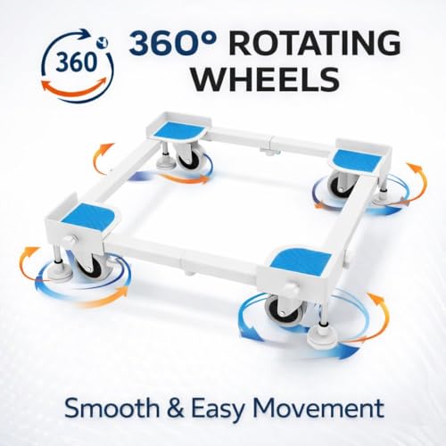 Image of Smart Shelter Washing Machine Stand with Wheels & Green Anti Vibration Pads Adjustable Metal Stand for All Semi or Front or Top Load Washing Machine (Anti Vibration Pads White-Green 170 KG)