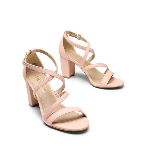 Image of DREAM PAIRS Women's Block Chunky Heels Sandals Open Toe Ankle Strappy Comfortable Dressy Sandals for Bridal Wedding Prom Party with Adjustable Cross Strap