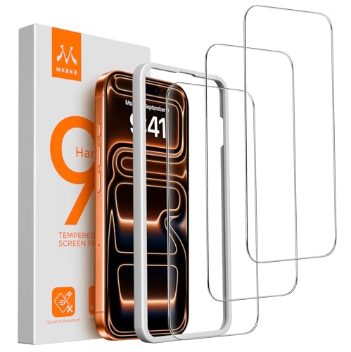 Mkeke 3 Pack Screen Protector for iPhone 17 Pro Max 6.9'，[9H+ Tempered Glass] [Easy Installation Frame][Military-Grade Drop Protection] HD Clear, Anti-Scratch, Bubble Free