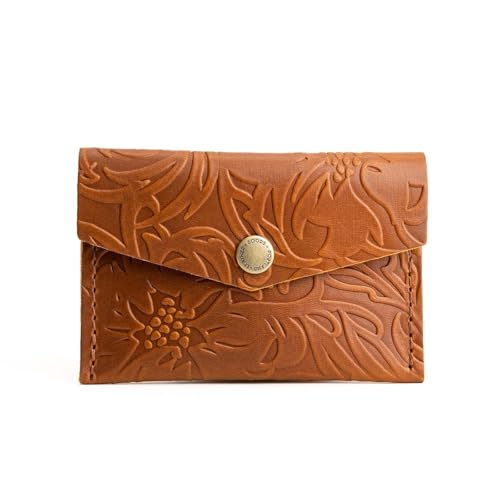 Portland Leather Goods Carteira feminina mini envelope – feita à mão com os melhores couros de flor integral – possui dois bolsos internos com fecho de pressão seguro, Prado