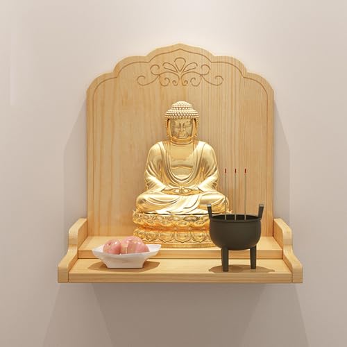 Półka na ołtarz Buddy – wiszący mini stół ofiarny, feng shui, pagoda, drewniana półka do dekoracji domu, oszczędność miejsca, biały stojak Budda, mały rozmiar, dla spokoju i spokoju