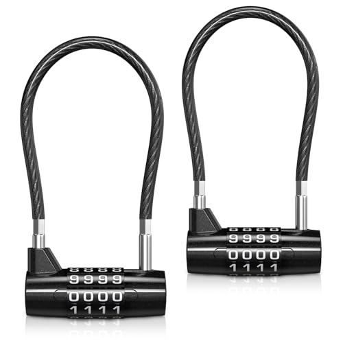 Image of AMIR 2 Pack Combination Padlock, 4 Digit Combination Lock Outdoor, Waterproof Cable Lock, Gate Locks for Outdoor Fence, Gym Locker, Hasp Cabinet, Gate