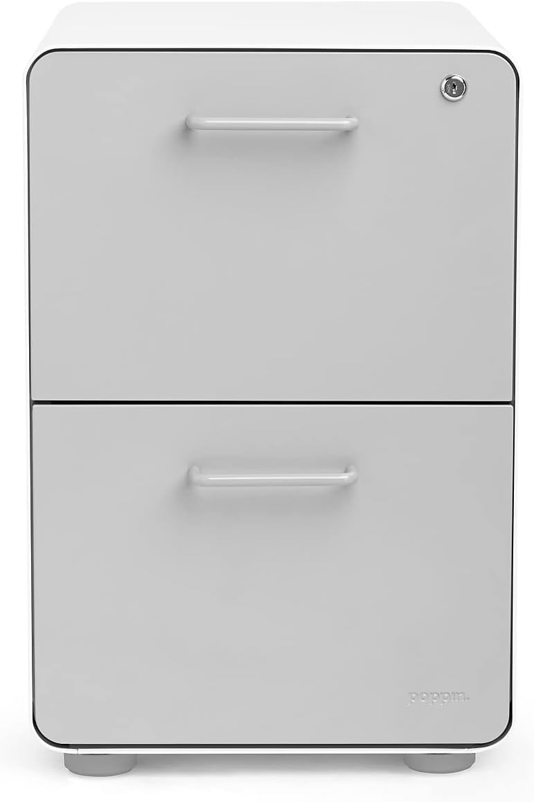 Poppin Stow 2Drawer File White + Light Gray