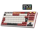 RK ROYAL KLUDGE M87 Clavier de jeu sans fil avec écran et double bouton, 75 % 2,4 GHz/Bluetooth/USB-C avec structure de joint, interrupteur crème rétroéclairé RVB remplaçable à chaud, rouge