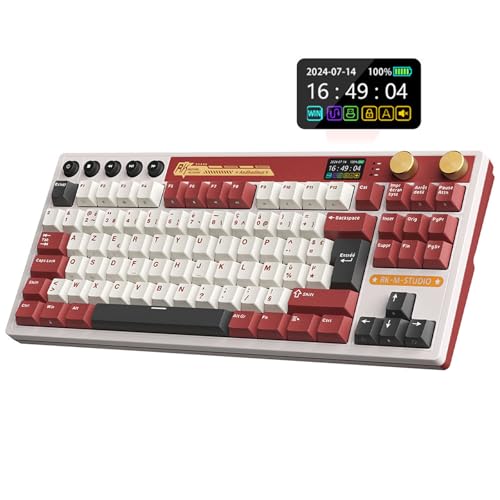 RK ROYAL KLUDGE M87 Clavier de jeu sans fil avec écran et double bouton, 75 % 2,4 GHz/Bluetooth/USB-C avec structure de joint, interrupteur crème...