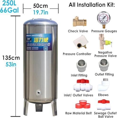 Pressurized Stainless Steel Water Tank for Deep Well Pump - 110 Gallon Well Pressure Tank with Installation Kit, Ideal for Home & Garden Water Storage Solutions