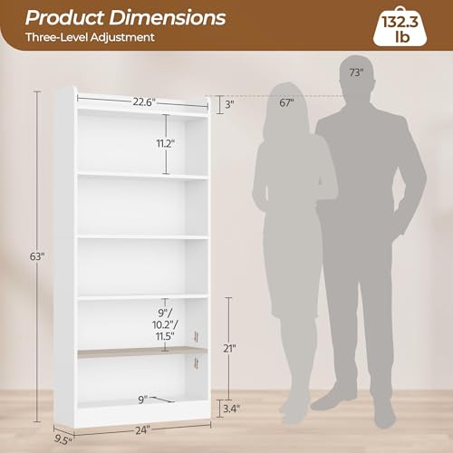 Yaheetech 6-Tier Open Bookcase and Bookshelf, Modern Simple Floor Standing Display Storage Shelves with Top Open Compartment for Home Office, Living Room, Bed Room - White - Image 4