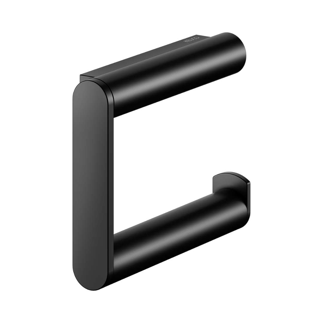 Keuco Plan Portarrollos WC, Forma Abierta, Metal Negro Mate | Made in Germany, orientable, incl. tornillos y tacos, soporte para papel higiénico para taladrar