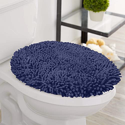 LuxUrux Toilet Lid Cover, Extra-Soft Plush Seat Washable Shaggy Microfiber Standard Toilet Lid Covers for Bathroom Machine Wash & Dry. (18x18 inches, Purple)