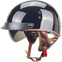 RUANLOV Casco Jet Vintage,Mezzo Casco Moto Pelle d'Epoca,Omologato ECE/DOT Caschi Scooter Caschi Street Cruiser da Uomo E da Donna (C S=55~56CM