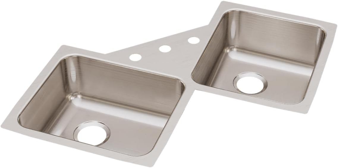 Elkay ELUH3232 Lustertone Classic Equal Double Bowl Stainless Steel Corner Sink