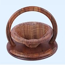Handmade Wood Carving Fruit Plate Wooden Collapsible Fruit Basket Unique Foldable Walnut Basket for Fruit, Bread and Nuts 11" A1