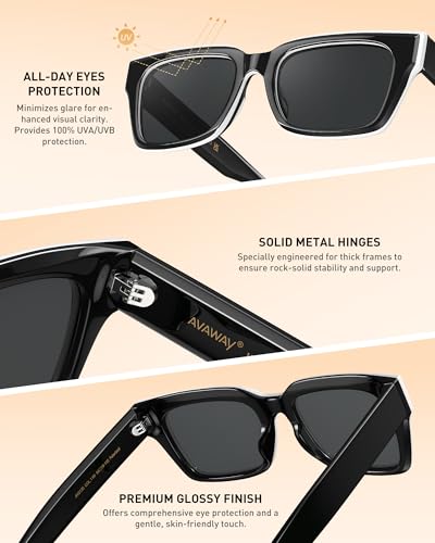 Image of AVAWAY Chunky Rectangle Sunglasses for Men Women, Polarized Trendy Large Acetate Frame UV400 Protection Driving Sun Glasses