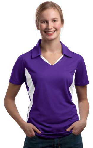 SPORT-TEK Women's Side Blocked Micropique Sport Wick Polo XXL Purple/White