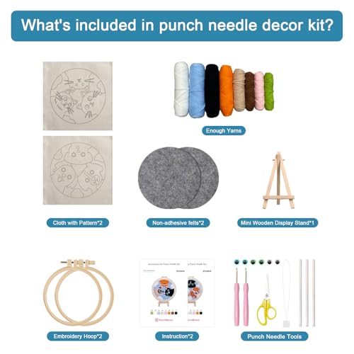 Image of Punch Needle Kit for Adult Beginner, 2-Pack Puppy & Cat Punch Starter Set with Instructions - Yarn Needle Punch Craft for Xmas Gift Idea & Home Wall Decor