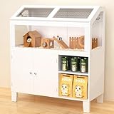 Hamster Cage with Storage Cabinet, Hamster Cage Large, Large Hamster Habitat with Easy View Acrylic Panels, Wooden Small Animal Cages for Guinea Pigs, Rabbits, Gerbils, Hedgehogs, White