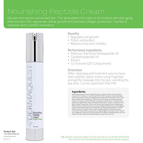 DermaQuest Peptide Vitality Nourishing Peptide Cream - Anti Aging, Hydrating, Face Moisturizer Reduces Wrinkles & Fine Lines - For Normal to Dry Skin - For Men & Women (2oz)