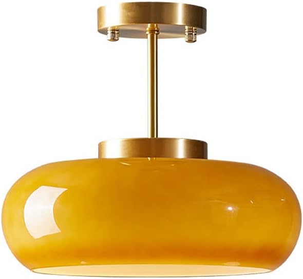 Mid Century Modern Semi Flush Mount Ceiling Light Orange Glass Hallway Ceiling Lamp Vintage Gold Ceiling Chandelier Dome Shade Farmhouse Light for Bedroom Dining Room Kitchen Entry Foyer