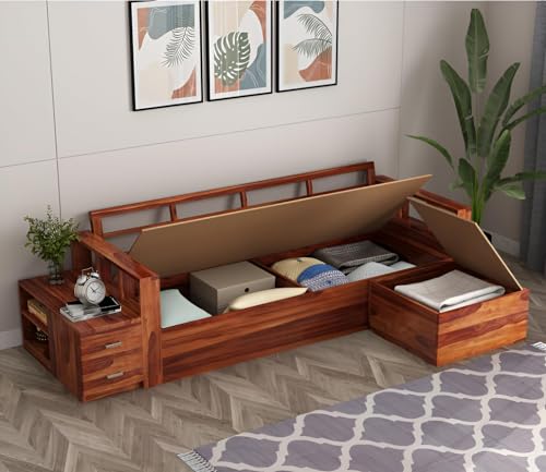 Image of Sheesham Solid Wood L-Shape Sofa for Living Room (L-Shape) (Provencial Teak)