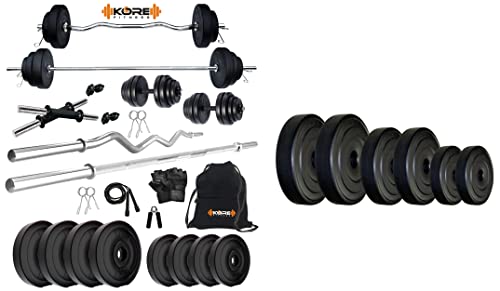 Kore PVC 40 Kg Home Gym Set with One 3 Ft Curl + One 5 Ft plain Rod and One Pair Dumbbell Rods & Gym Accessories (B07FWGPZQN) Amazon Price History, Amazon Price Tracker