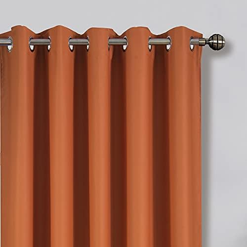 The House Of Emily Blackout Room Darkening Eyelet Bedroom Curtains - Thermal Insulating Window Curtains | Panels | Drapes - 2 Curtain Set - 2 Tie Backs Included (52" x 63", Burnt Orange)