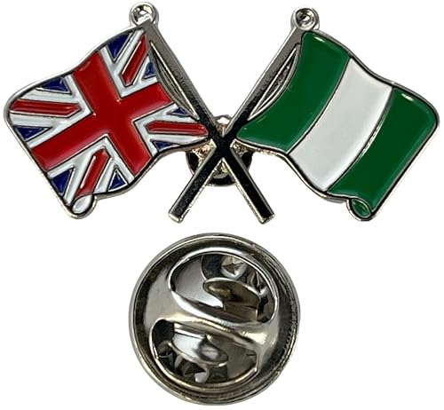 NWFlags Union Jack & Nigeria Pin Badge | Friendship Flag | Small Lapel Badge | Metal and Enamel Lapel pin badge accesory ideal for business meetings | With butterfly Clasp | Size : 30mm x 18mm