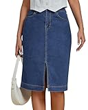 luvamia Stretchy Denim Skirts for Women Jean Midi Denim with Slit Womens Skirts Midi Length Classic Blue Size Large US 12 to 14