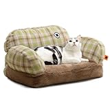 Pet Couch Bed, Washable Cat Beds for Medium Small Dogs & Cats, Durable Dog Beds with Non-Slip Bottom, Fluffy Cat Couch (Vintage Green)