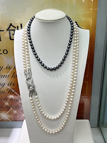 Alevel 8-9Mm Freshwater Cultured Pearl Necklace 18 Inch, Handpicked Real Pearls Dyed Black, 925 Sterling Silver Clasp #TOP1