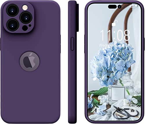 Image of VONZEE Shockproof Matte Flexible Back Cover for iPhone 14 Pro Max Case Liquid Silicon Square Pattern TPU Camera Protection Back Cover (6.7 Inch) - Deep Purple